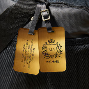 Personalisierter Luxus-Monogramm-Gold-Reiseartikel Gepäckanhänger