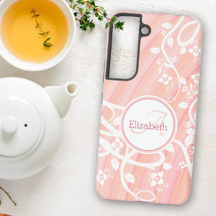 Personalisierter Mädchen-Monogramm-Name Rosa Weiß Samsung Galaxy Hülle