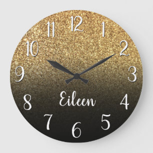 Personalisierter Mädchenhafter Gold Glitter Schwar Große Wanduhr