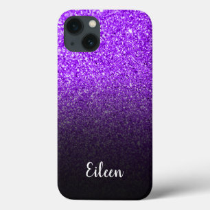 Personalisierter Mädchenhafter Lila Glitter Schwar Case-Mate iPhone Hülle