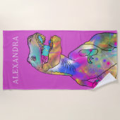 Personalisierter Mädchenname Dinosaur Strandtuch (Vorderseite)