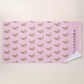 Personalisierter Mädchenname Dinosaur Strandtuch (Vorderseite)