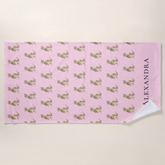 Personalisierter Mädchenname Dinosaur Strandtuch (Vorderseite)