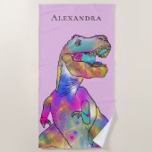 Personalisierter Mädchenname Dinosaur Strandtuch (Vorderseite)