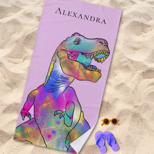 Personalisierter Mädchenname Dinosaurier Strandtuch