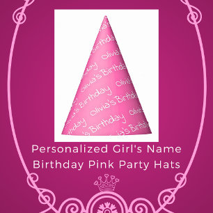 Personalisierter Mädchenname Geburtstag Rosa Party Partyhütchen