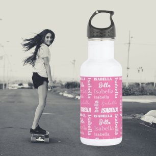 Personalisierter Mädchenname Pink Barbiecore Edelstahlflasche
