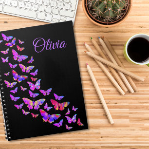 Personalisierter Mädchenname Pink Purple Schmetter Notizblock