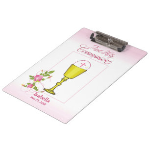 Personalisierter Mädchenname Rosa Erste heilige Ko Klemmbrett