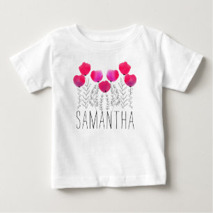 Personalisierter Mädchenname Wasserfarbe Baby T-shirt