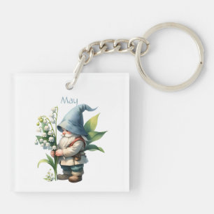 Personalisierter Mai Geburtsmonat Garten Gnome Schlüsselanhänger