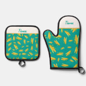 Personalisierter Mais auf der Cob-Muster-Schürze Ofenhandschuh & Topflappen-Set (Vorderseite)