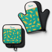 Personalisierter Mais auf der Cob-Muster-Schürze Ofenhandschuh & Topflappen-Set (Vorderseite/Rückseite)