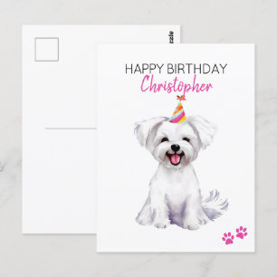Personalisierter Malteser-Hund Alles Gute zum Gebu Postkarte