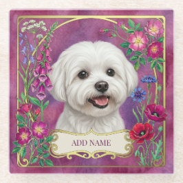 Personalisierter Malteser Hund Rosa Glasuntersetze Glasuntersetzer