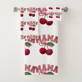 Personalisierter „Mama“ Kirsch-Druck – Lustiger Kü Badhandtuch Set