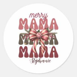 personalisierter Mama-Retro-Weihnachtsbogen Runder Aufkleber