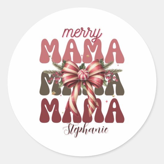 personalisierter Mama-Retro-Weihnachtsbogen Runder Aufkleber (Vorderseite)