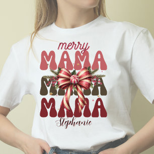 Personalisierter Mama Retro Weihnachtsbogen T-Shirt
