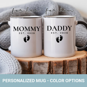 Personalisierter Mami- und Papi-Tassenset-Geburtst Kaffeetasse