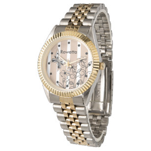 Personalisierter Mandel-Schmetterling und Blumen Armbanduhr