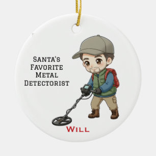 Personalisierter Mann beim Metalldetektor-Suchen Keramik Ornament
