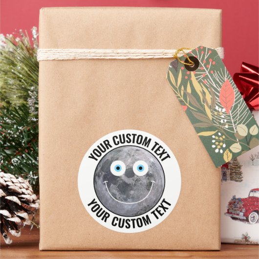 Personalisierter Mann im Mond, benutzerfreundliche Runder Aufkleber (Feiertag)