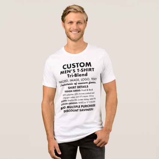 Personalisierter, männlicher Tri-Blend-T - Shirt (Vorderseite voll)
