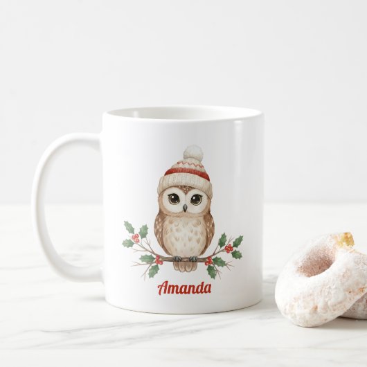 Personalisierter märchenhafter Eulen-Weihnachtsbec Kaffeetasse (Mit Donut)