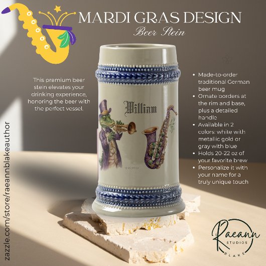 Personalisierter Mardi Gras Design Bierkrug Bierglas