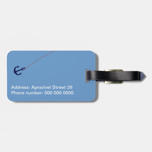 personalisierter marineblauer Anker Gepäckanhänger (Rückseite horizontal)