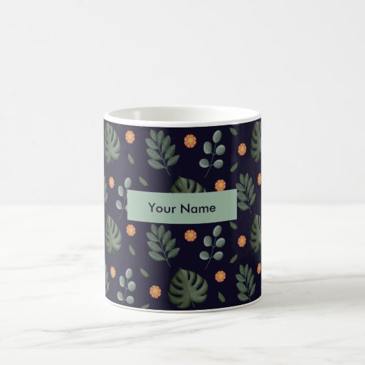 Personalisierter marineblauer botanischer Blumen-M Kaffeetasse (Mittel)