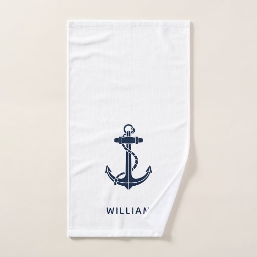 Personalisierter mariner Anker in Navyblau Handtuch (Handtuch)