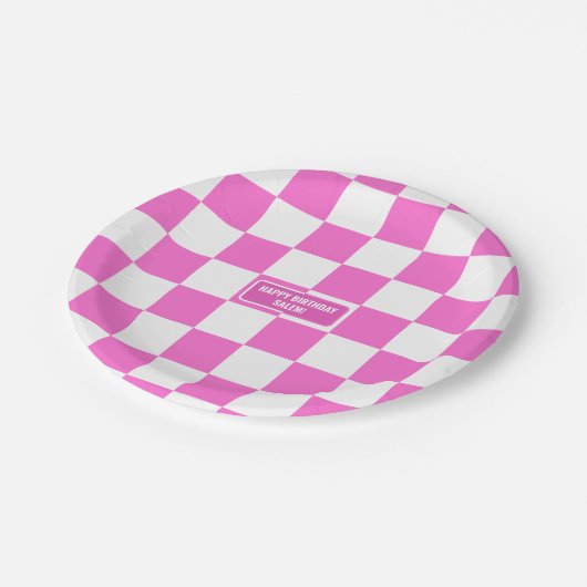 Personalisierter Markierter Neon-Rosa-Highlighter Pappteller (Schrägansicht)