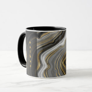 Personalisierter Marmor-Achat Schwarz und Gold Tasse