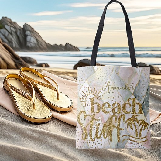 Personalisierter Marmor und Gold "Beach-Kram" Tasche