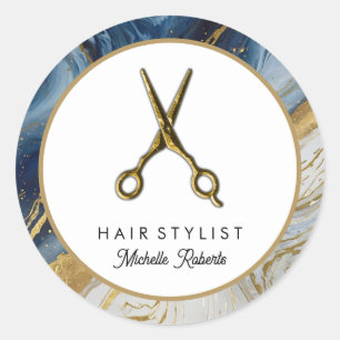 Personalisierter Marmorgoldschere Friseursalon Runder Aufkleber