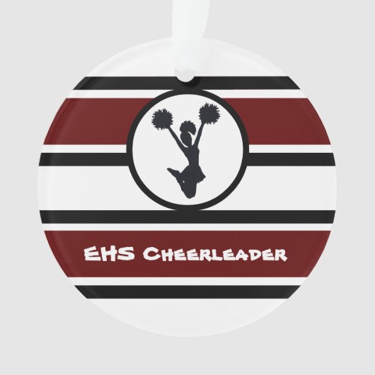 Personalisierter Maroon und Black Cheerleader Orna Ornament (Vorderseite)