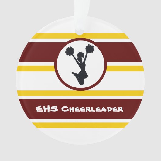 Personalisierter Maroon und Gold Cheerleader Ornam Ornament (Vorderseite)