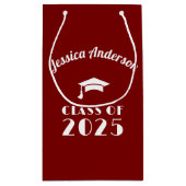 Personalisierter Maroon und weißer Abschluss Kleine Geschenktüte (Rückseite)