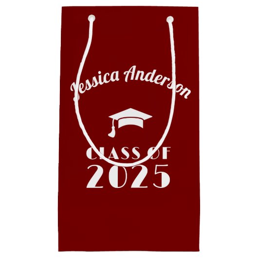 Personalisierter Maroon und weißer Abschluss Kleine Geschenktüte (Vorderseite)