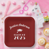 Personalisierter Maroon und weißer Abschluss Pappteller (Party)