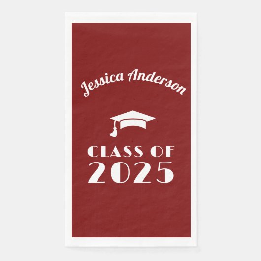 Personalisierter Maroon und weißer Abschluss Serviette (Vorderseite)