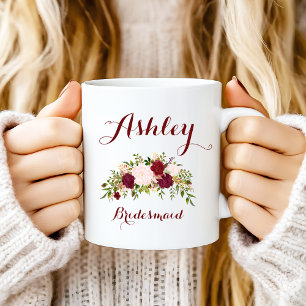 Personalisierter Marsala Rosa Floral Brautjungfer Kaffeetasse