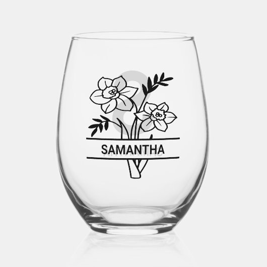 Personalisierter März Geburtsmonat Blume Mama Name Weinglas Ohne Stiel (Vorderseite)
