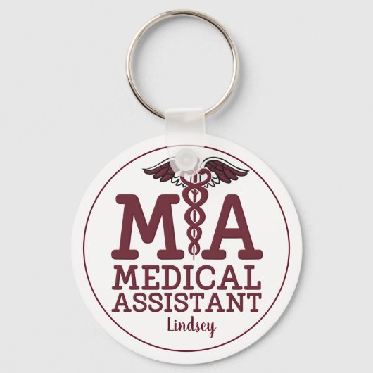 Personalisierter medizinischer Assistent Burgundy Schlüsselanhänger (Vorderseite)