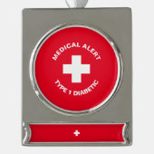 Personalisierter medizinischer Warnhinweis Diabeti Banner-Ornament Silber (Vorderseite)