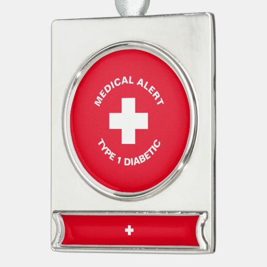 Personalisierter medizinischer Warnhinweis Diabeti Banner-Ornament Silber (Links)