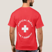 Personalisierter medizinischer Warnhinweis Diabeti T-Shirt (Rückseite)