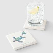 Personalisierter Meeresschildkrötenstrand Steinuntersetzer (Seitenansicht)